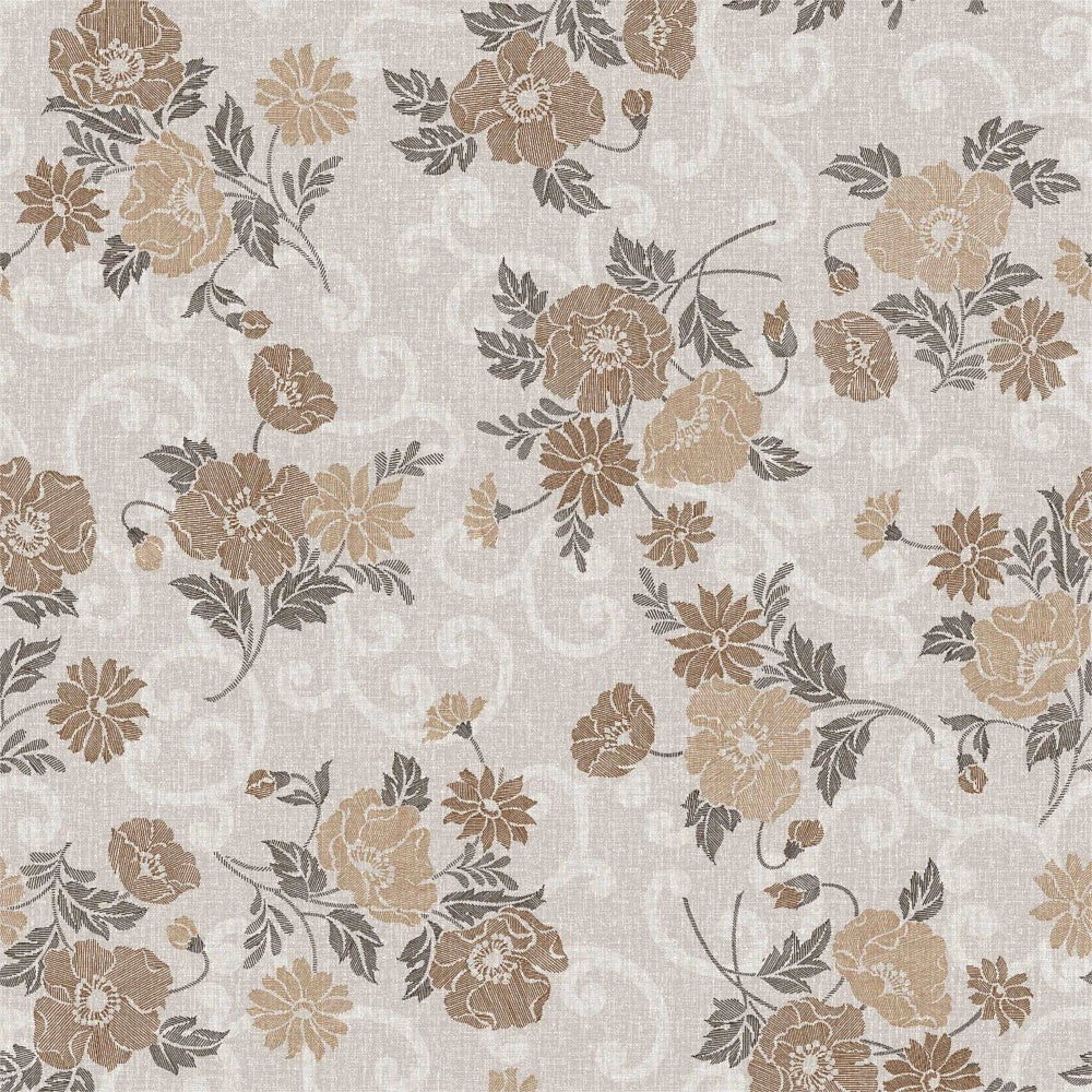 Misty Beige Flower - voksdug med snørklede blomster