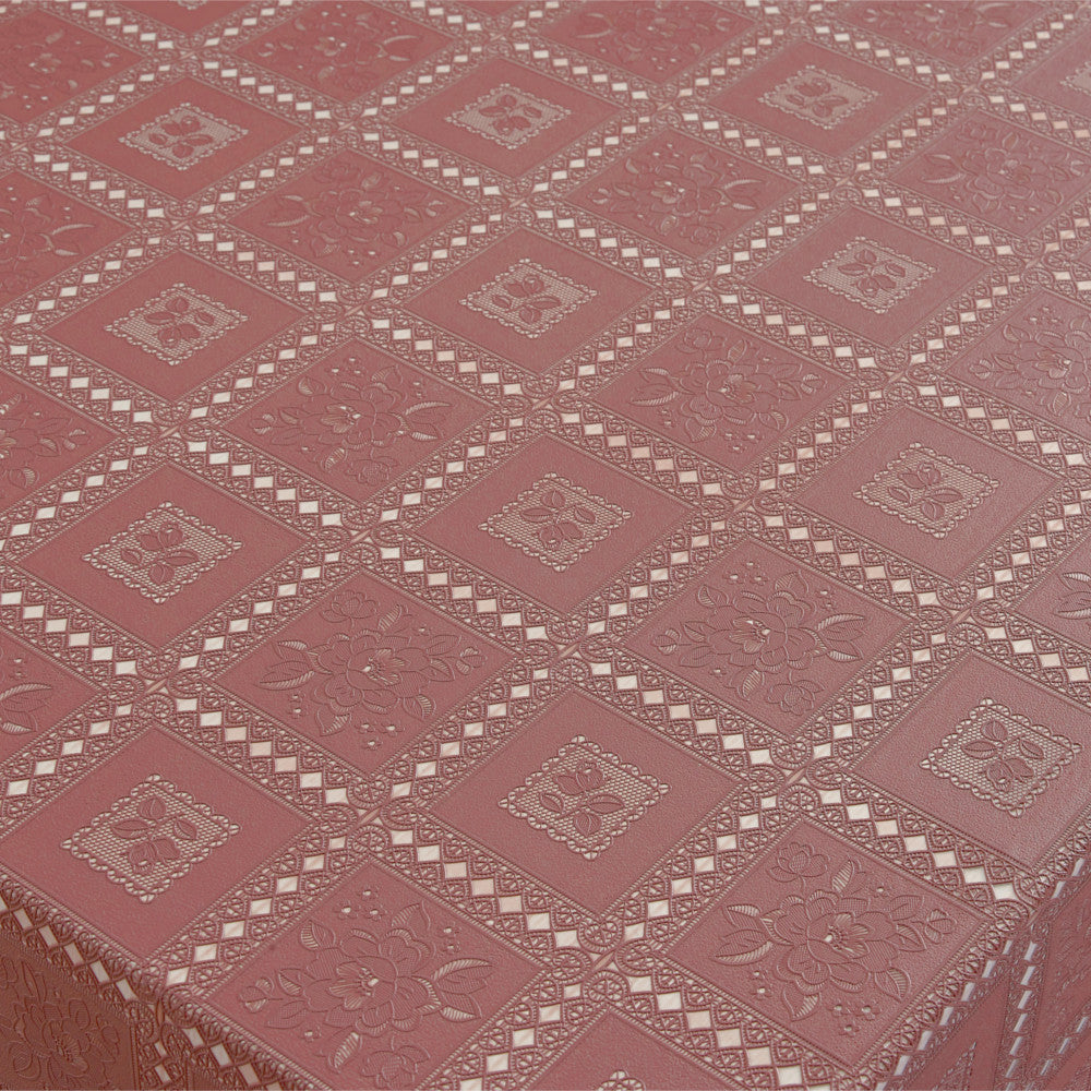 Blondevoksdug Fanny - Mørk gammelrosa blondedug med blomster i firkanter