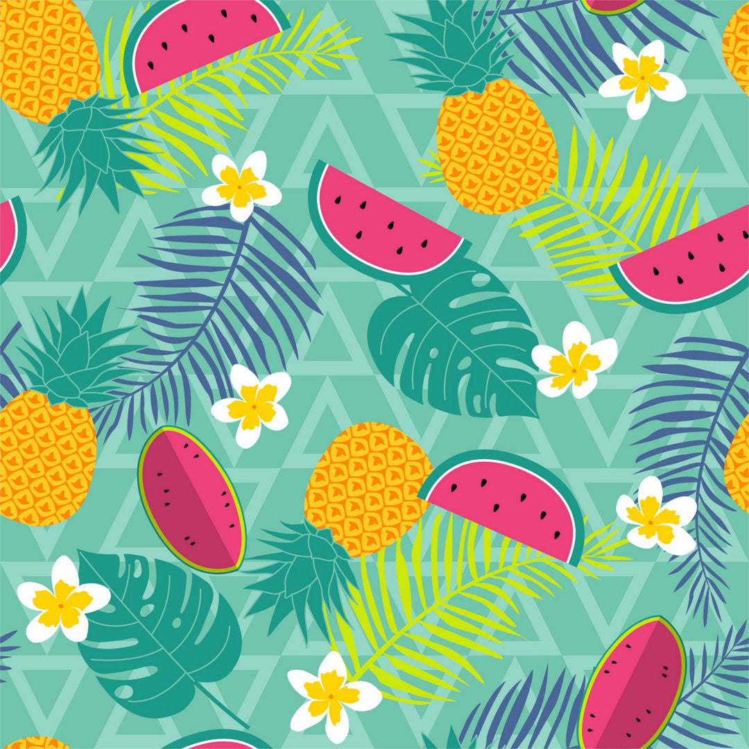 Caribbean Summer, Søgrøn - Sommer voksdug med frugt og blomster