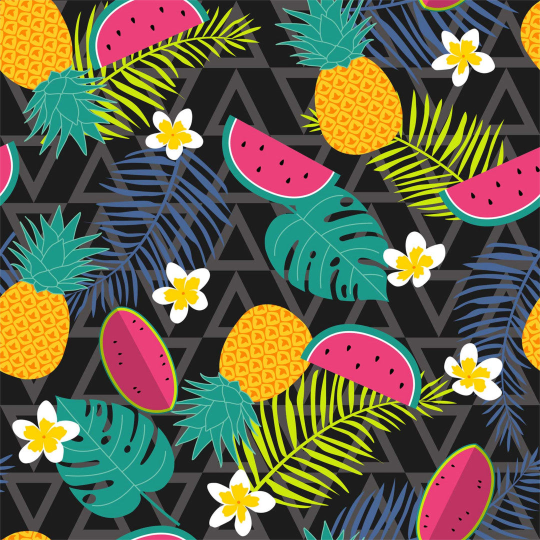 Caribbean Summer, Sort - Sommer voksdug med frugt og blomster