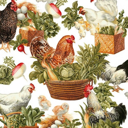 Voksdug med hvide høns, 140 cm bred