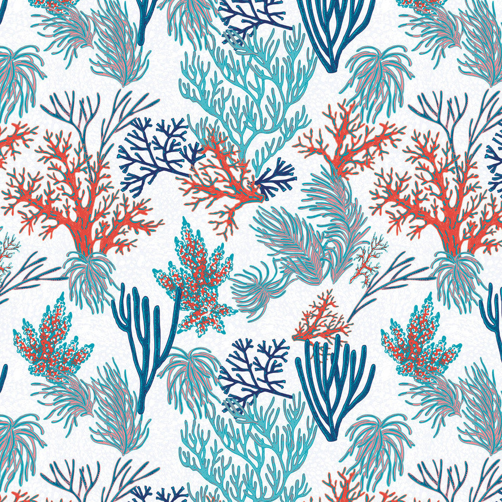 Amøbeeventyr - farverig voksdug i blå- og rødlige nuancer