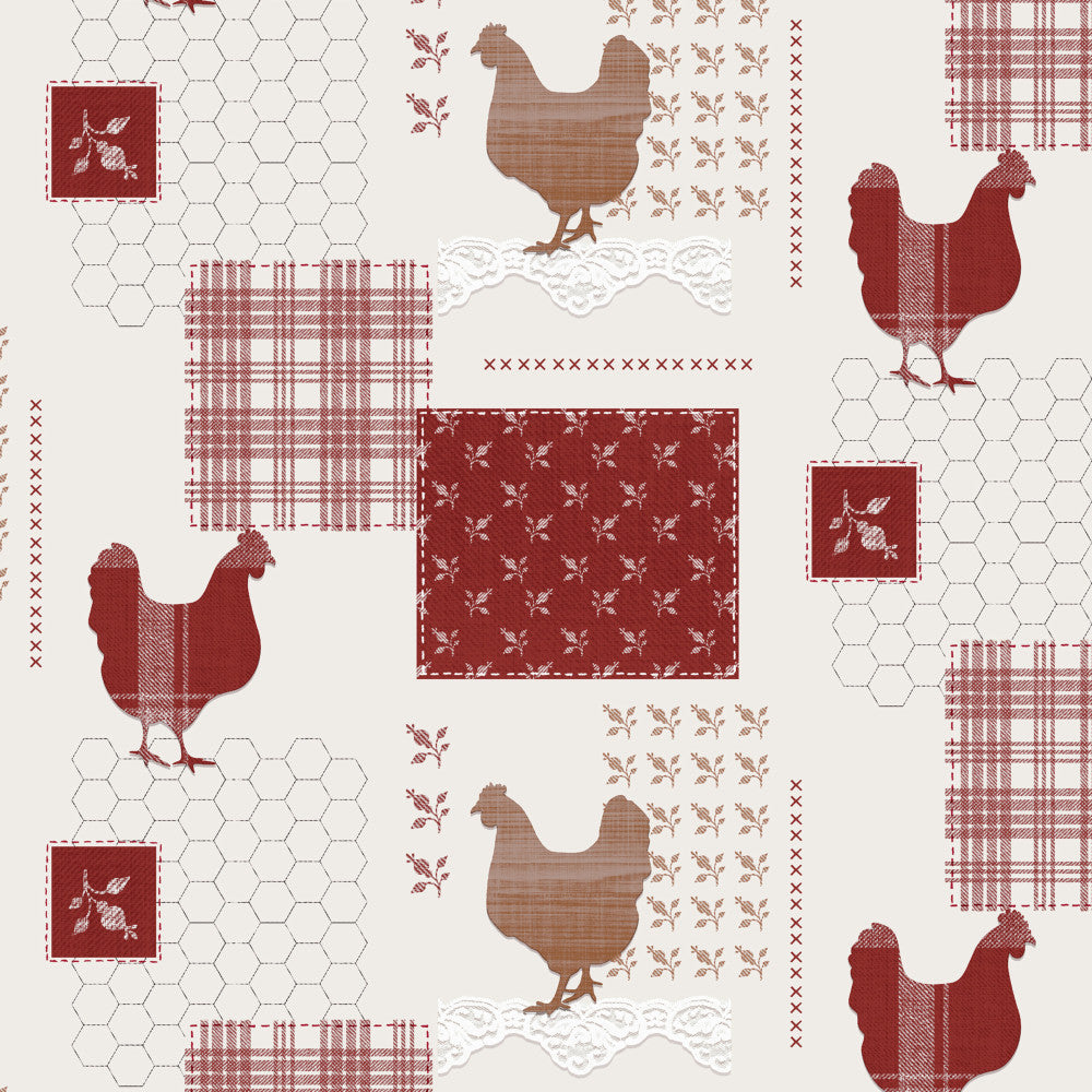 Patchwork høns - Voksdug med røde kaglende høns