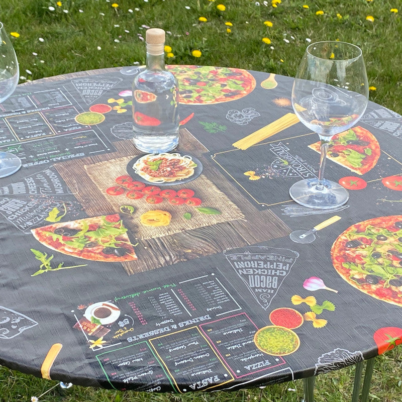 Mums Pizza - Rund voksdug med elastik - Til bord Ø 60 - Ø 130 cm