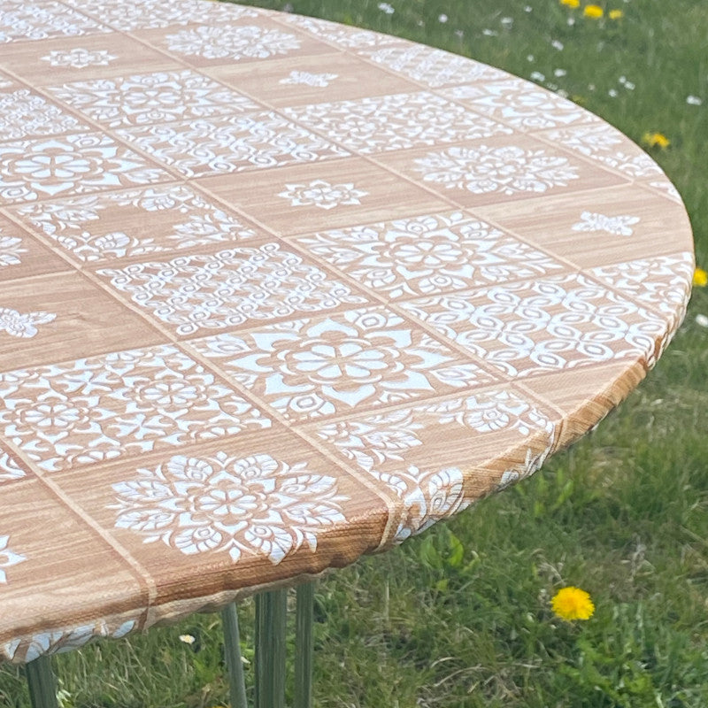 Kakler Gylden Brun - Rund voksdug med elastik - Til bord Ø 60 - Ø 130 cm