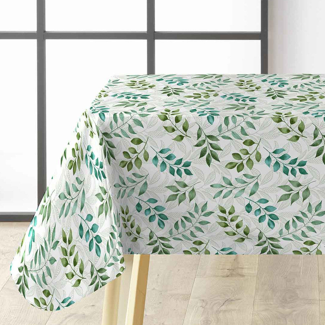 Agathe – Voksdug med bladmotiv i grønne nuancer, hjørne