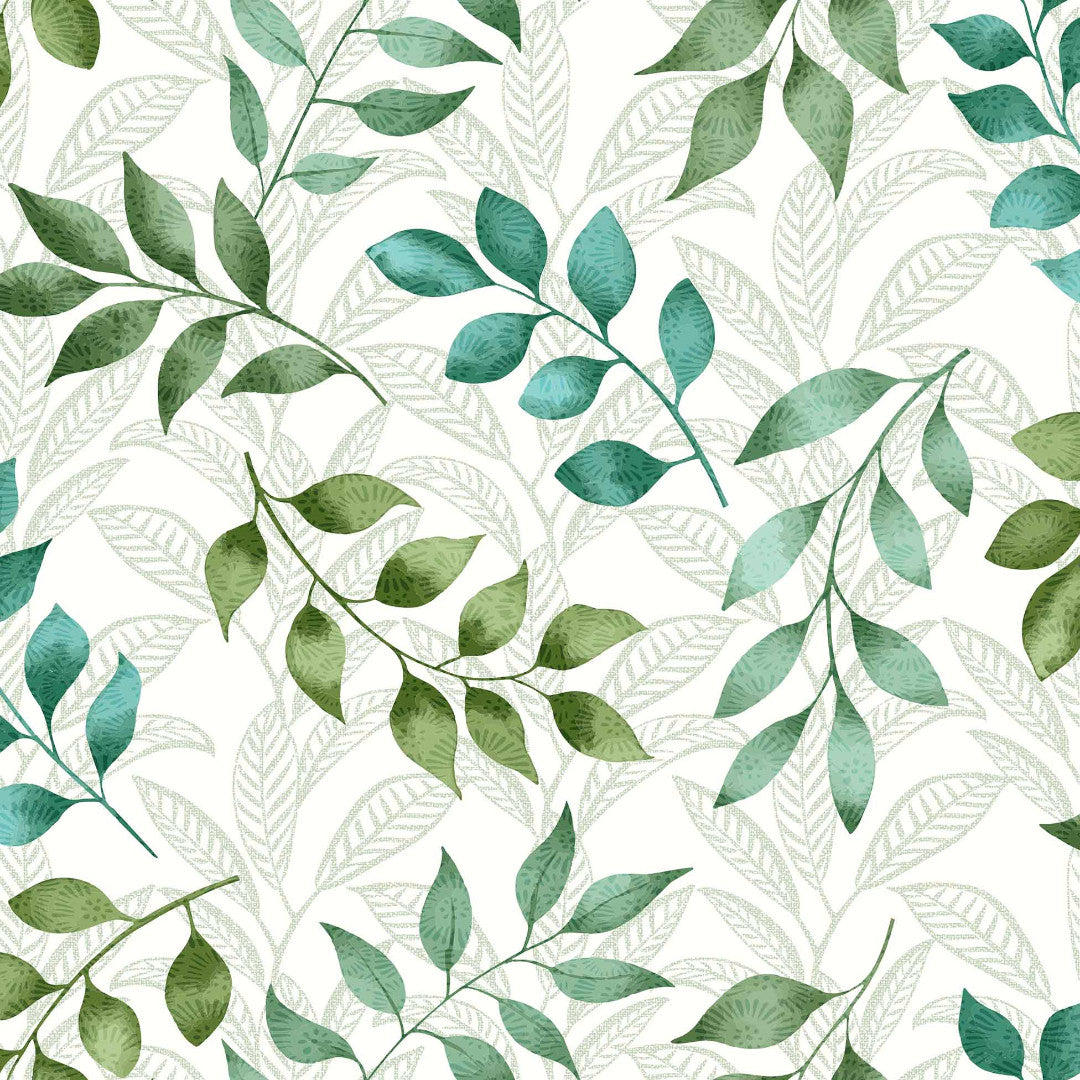 Agathe – Voksdug med bladmotiv i grønne nuancer, mønster