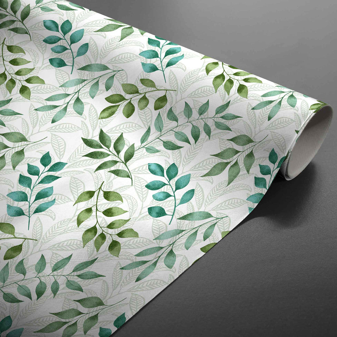 Agathe – Voksdug med bladmotiv i grønne nuancer, rullet