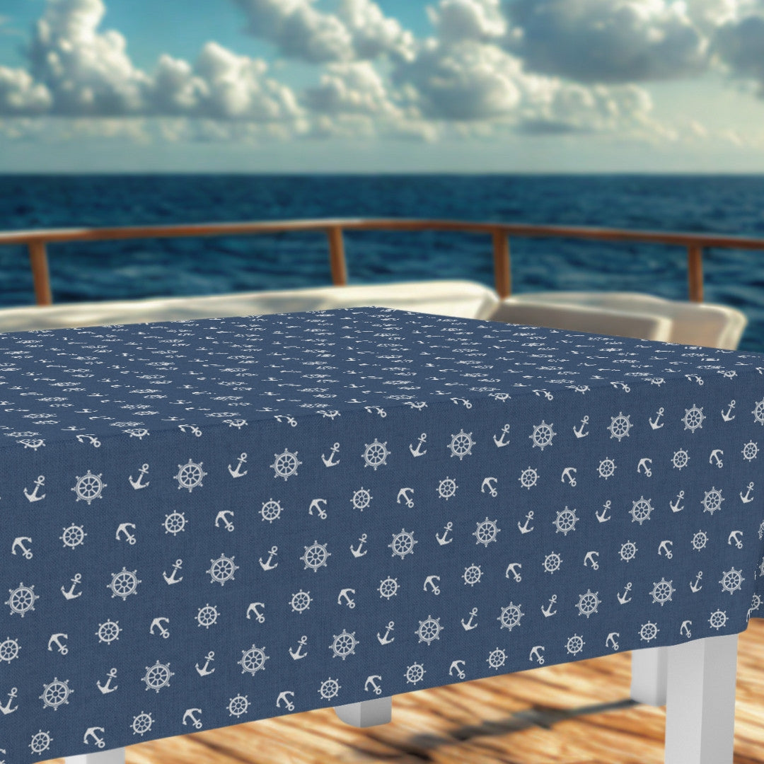 Ancora Maritim – Akryldug i mørkeblå med ankre og skibsrorsmønster