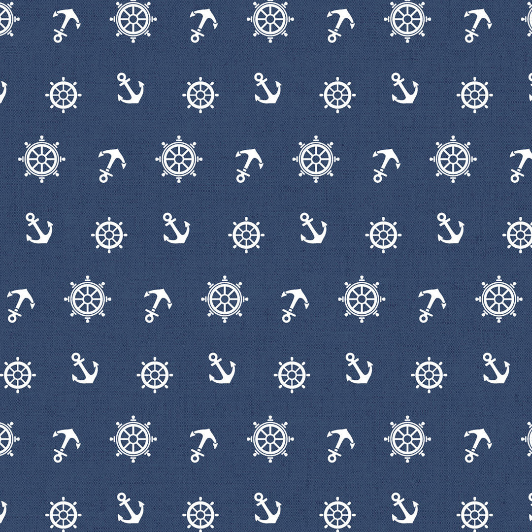 Ancora Maritim – Akryldug i mørkeblå med ankre og skibsrorsmønster, mønster