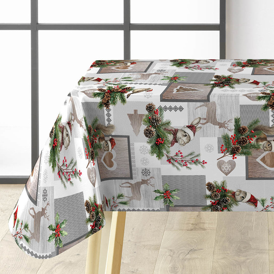 Ansel – Julevoksdug med rensdyr og kanin i vinterlandskab, hjørne
