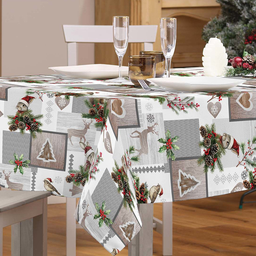 Ansel – Julevoksdug med rensdyr og kanin i vinterlandskab, hjørne 2