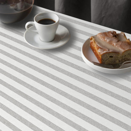 Aria Grå/hvid - Stilren voksdug med striber i hørlook, mønster