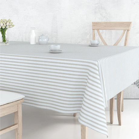 Aria Grå/hvid - Stilren voksdug med striber i hørlook