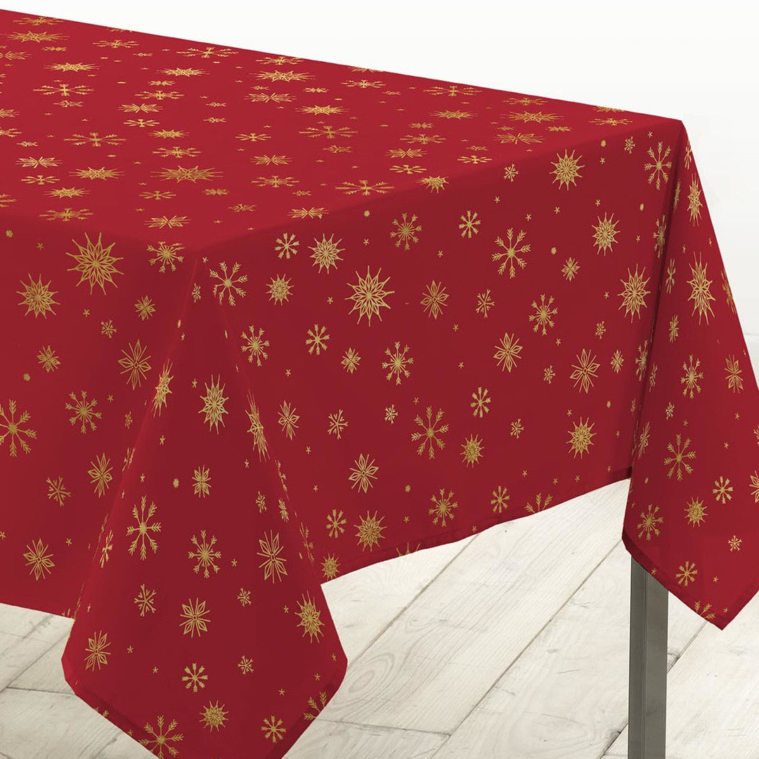 Astrelia Rød/Guld - Juledug med gyldne stjerner, 140 x 240 cm, hjørne