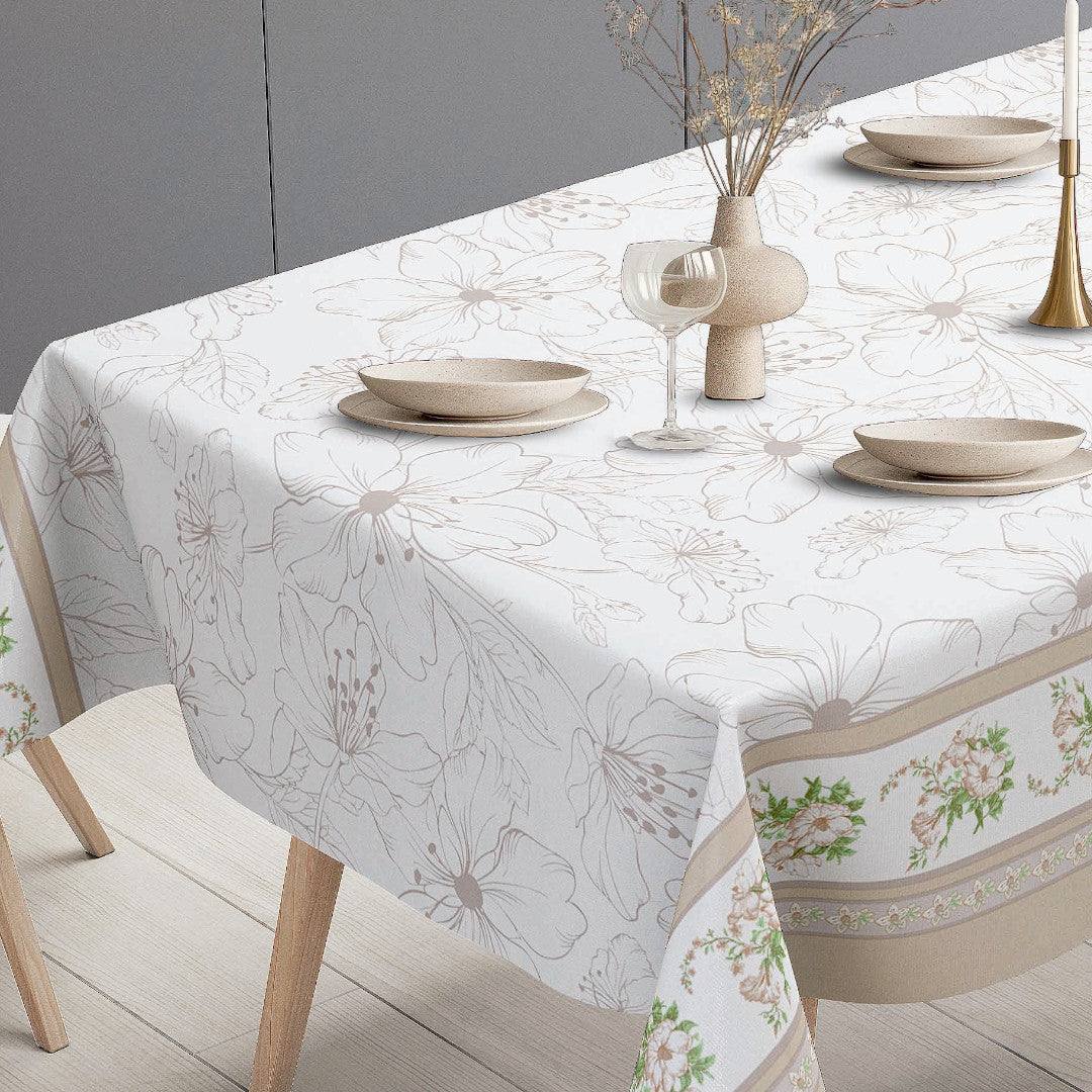 Blomsterbånd – Creme voksdug med blomsterbort, bordende