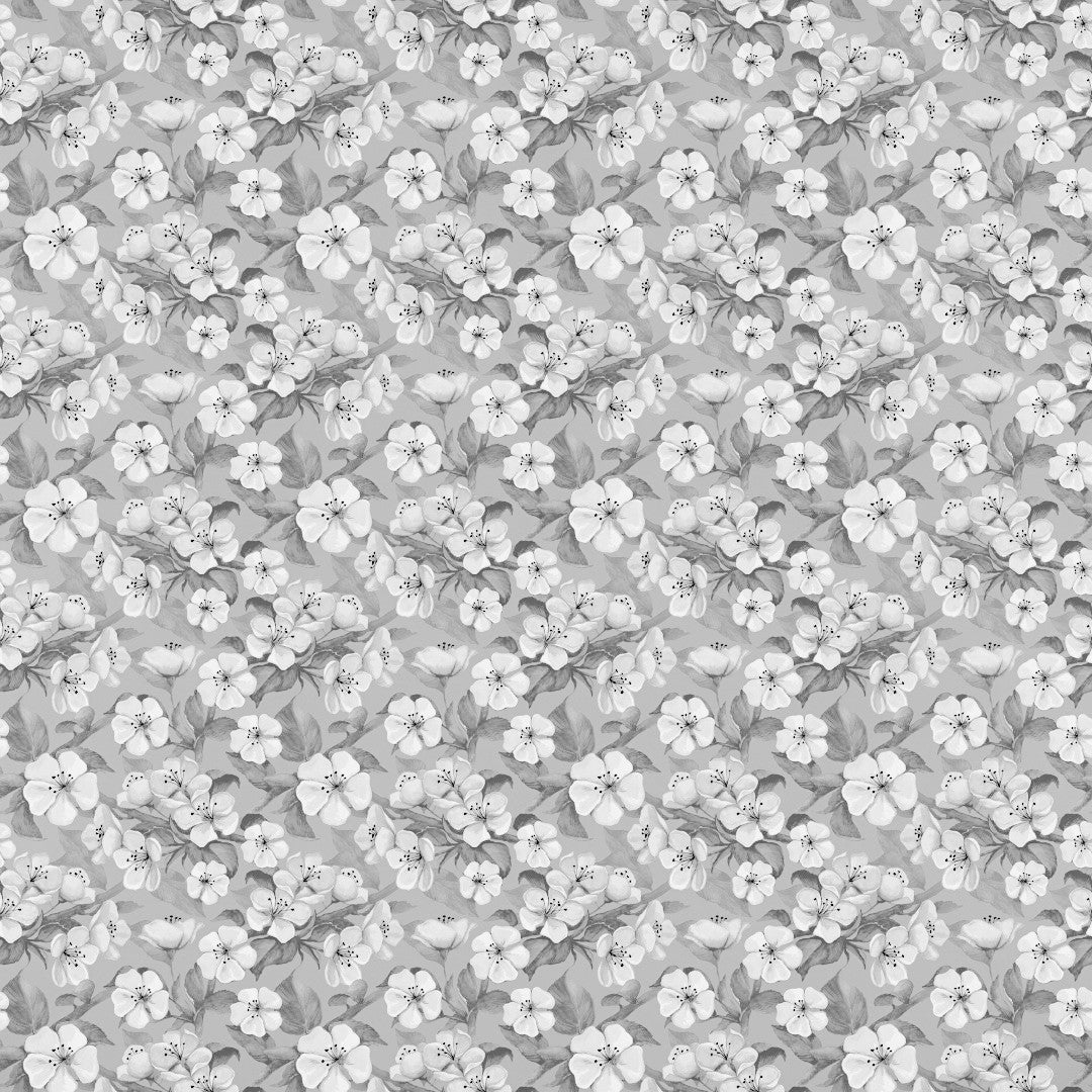 Blomsterflor Grå – Let præget voksdug med hvide blomster, mønster