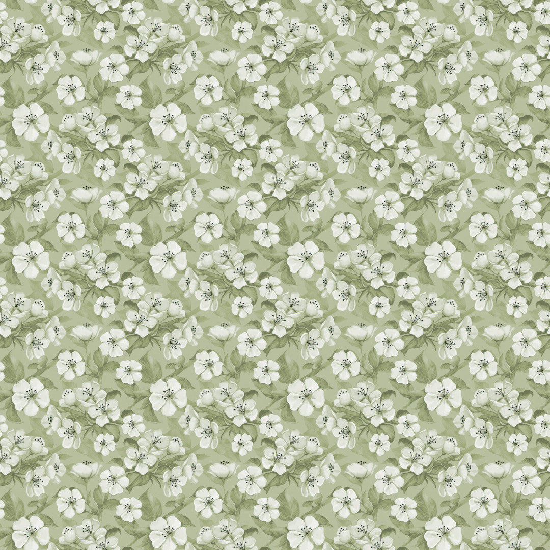 Blomsterflor Grøn – Let præget voksdug med hvide blomster, mønster