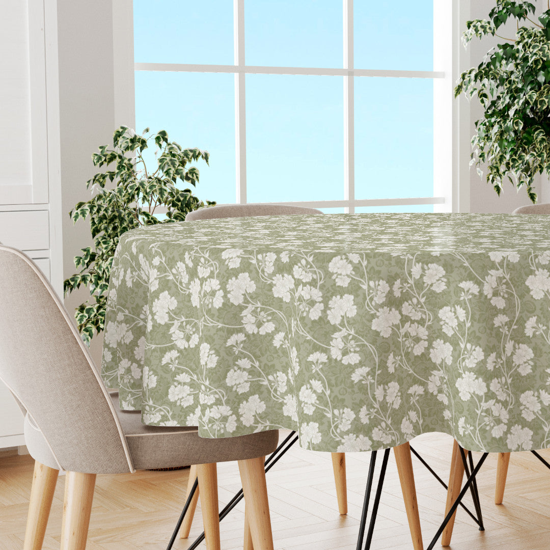 Botanic Green – Rund let præget voksdug med blomster, miljø