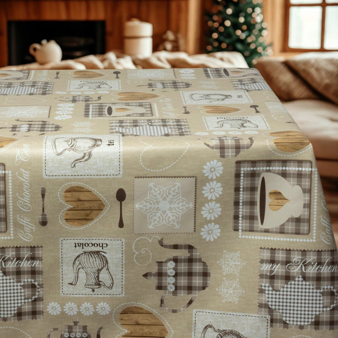 Café Latte – Ekstra bred voksdug med køkkenmotiv 160 cm