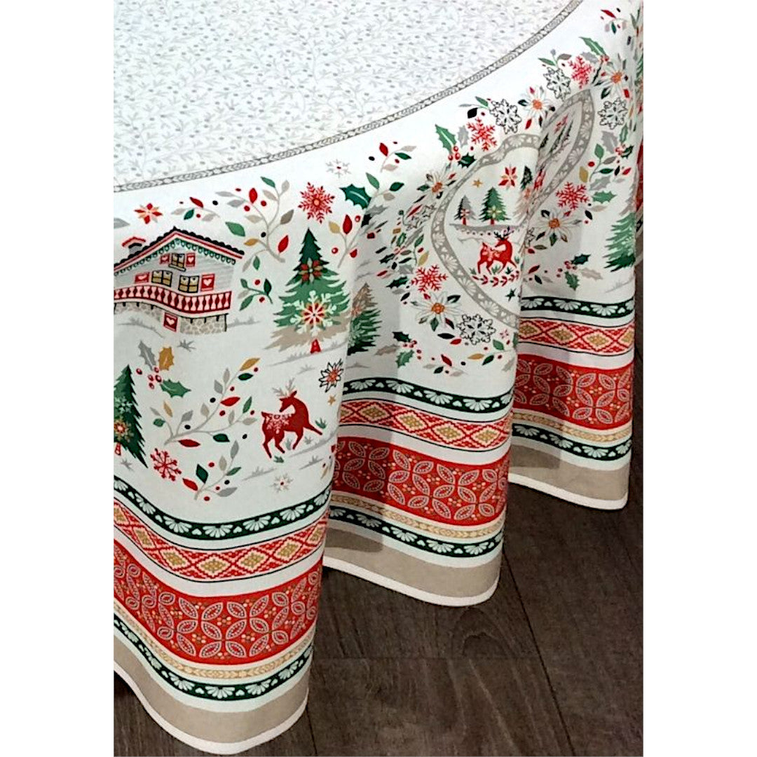 Cervin Rød Grøn - Stor rund akrylbelagt fransk juledug Ø 230,