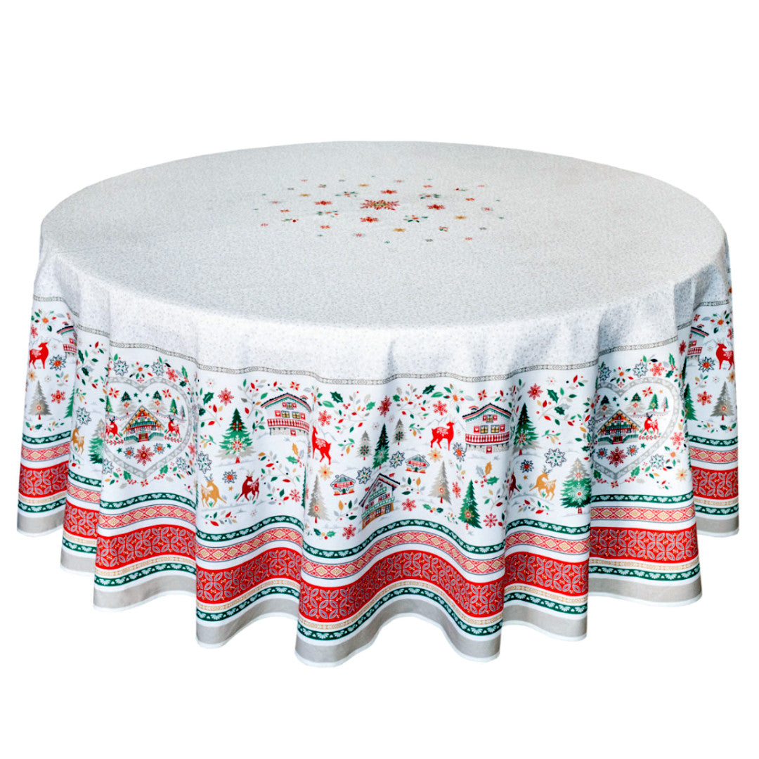 Cervin Rød Grøn - Stor rund akrylbelagt fransk juledug Ø 230