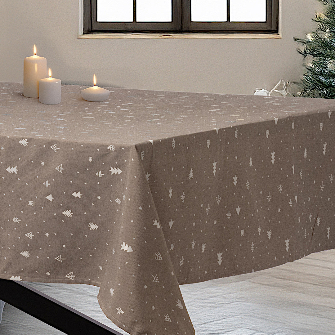 Christmas Carol Natur – Damaskvævet juledug 140 x 220 cm, hjørne 1