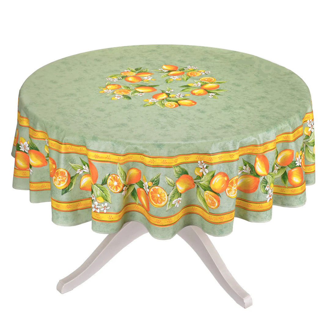 Citron Grøn - Stor rund akrylbelagt provencedug Ø 230, på bord