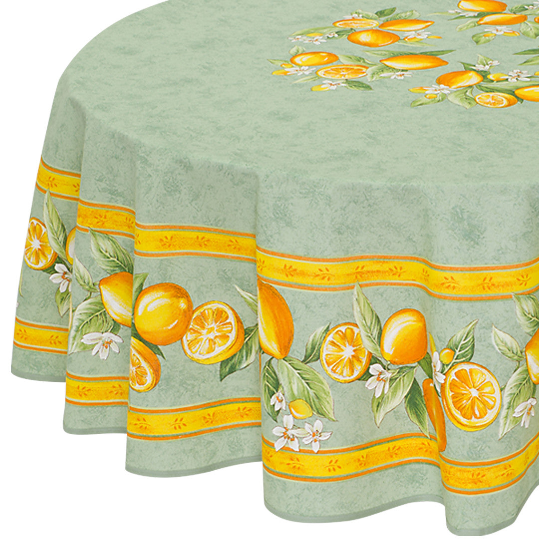 Citron Grøn - Stor rund akrylbelagt provencedug Ø 230, nærbillede