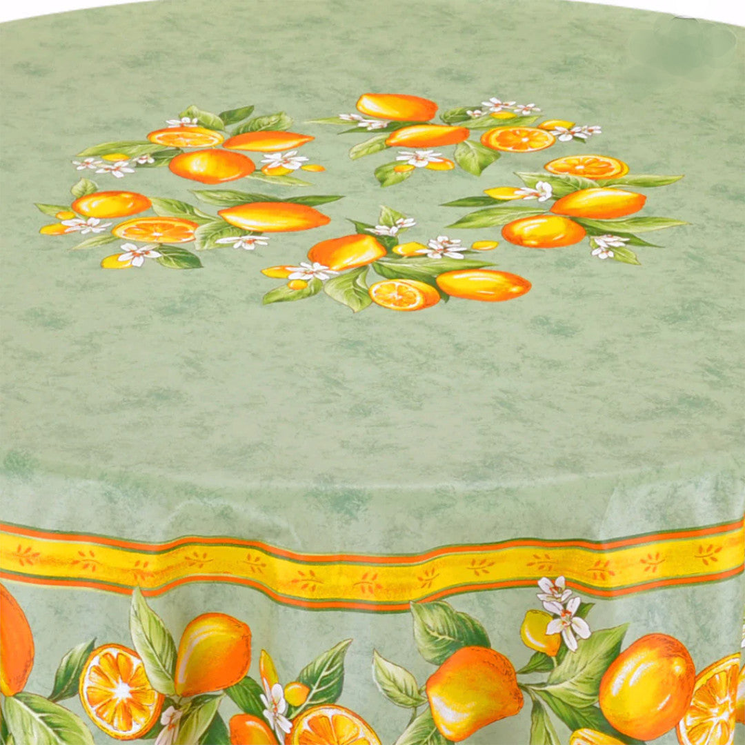 Citron Grøn - Stor rund akrylbelagt provencedug Ø 230, nærbillede 1