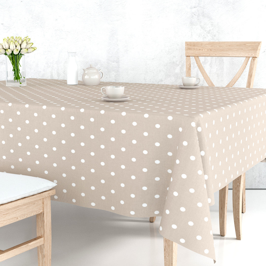 Classic Dot Beige - Voksdug med hvide prikker