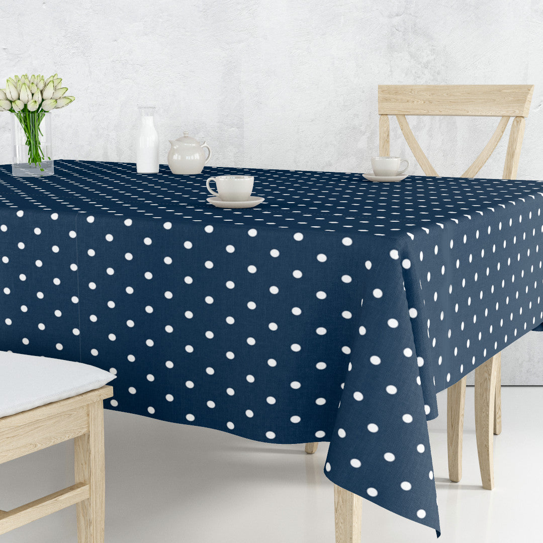 Classic Dot Blå - Voksdug med hvide prikker