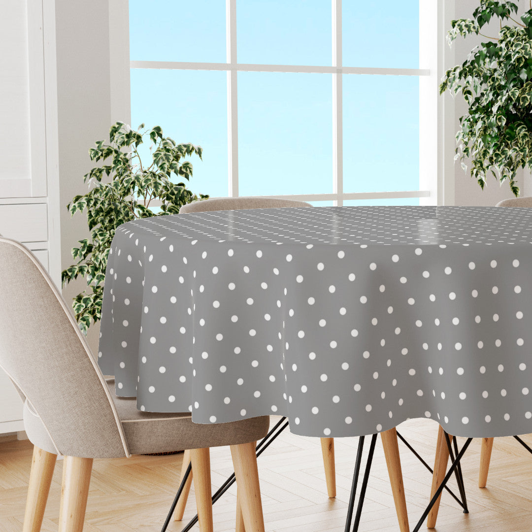 Classic Dot Grå - Rund voksdug med hvide prikker