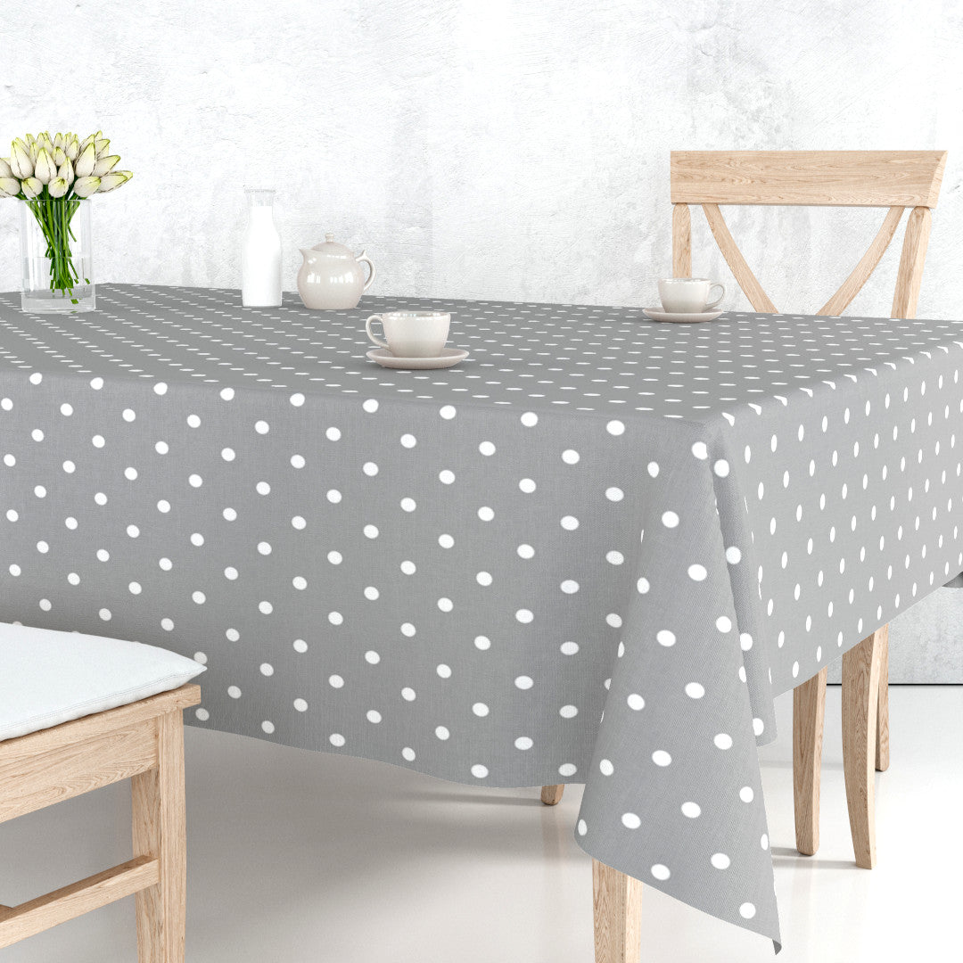 Classic Dot Grå - Voksdug med hvide prikker