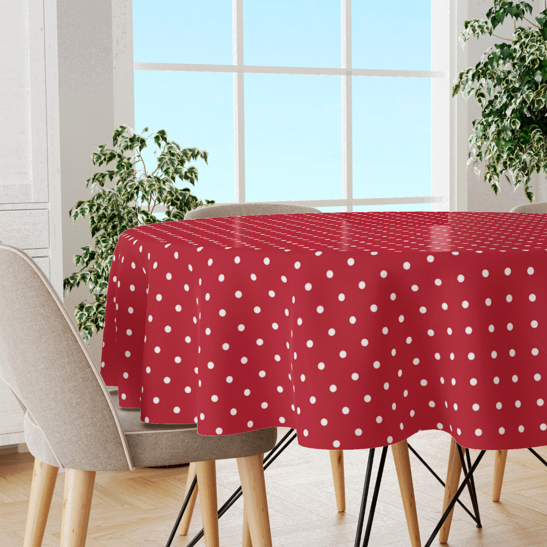 Classic Dot Rød - Rund voksdug med hvide prikker