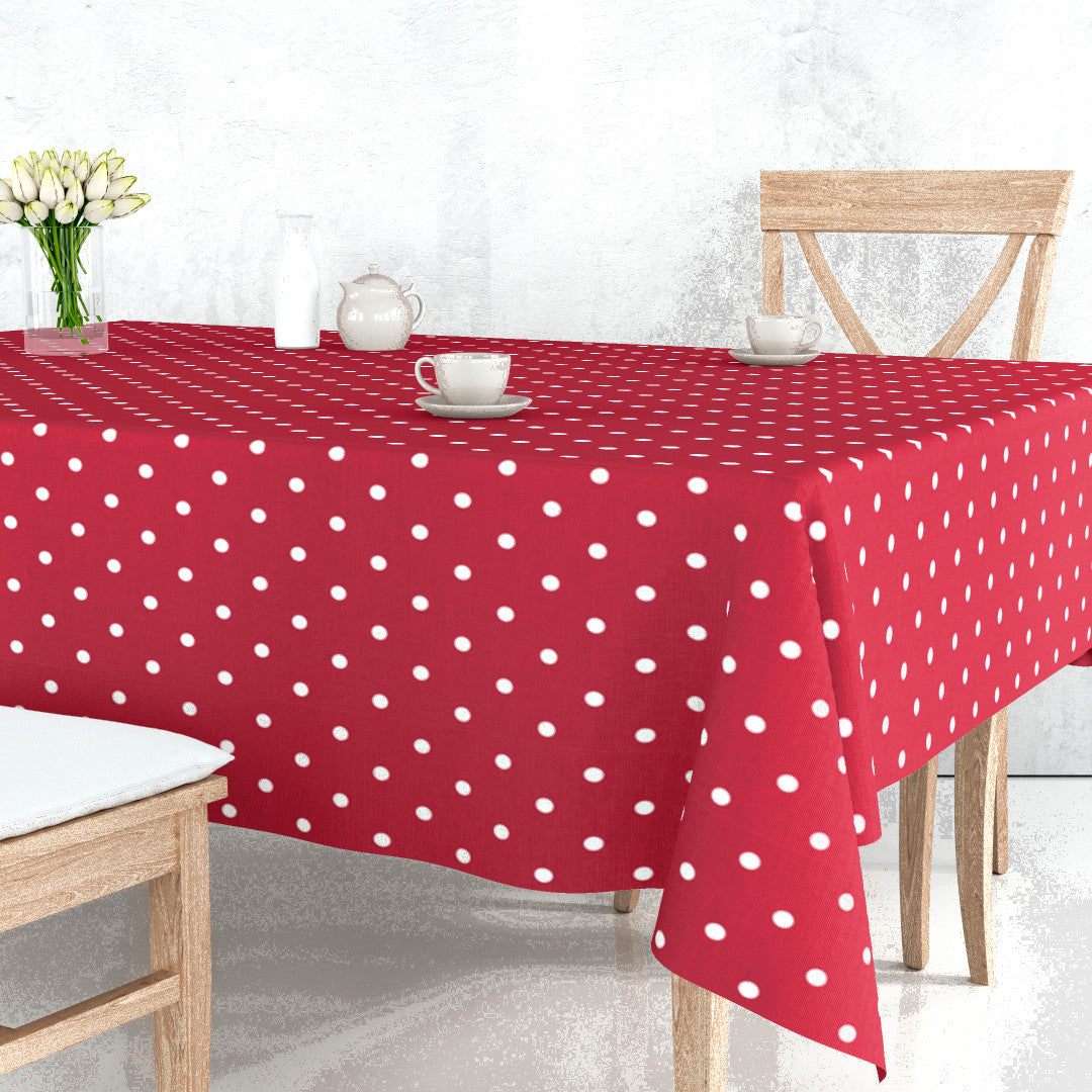 Classic Dot Rød - Voksdug med hvide prikker