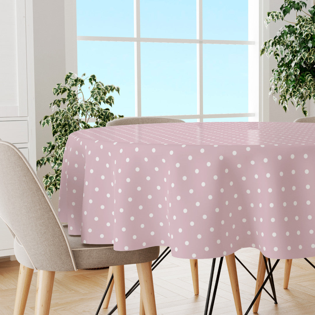 Classic Dot Rosa - Rund voksdug med hvide prikker