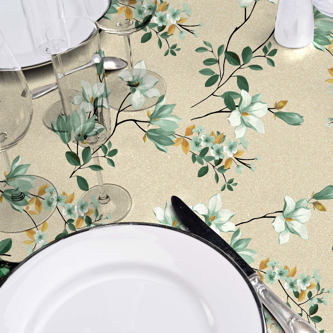 Clematite Vert – Blomstrende voksdug med meleret bund i varme toner, detaljer