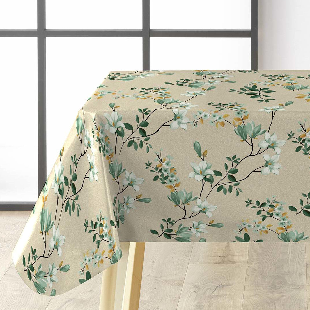 Clematite Vert – Blomstrende voksdug med meleret bund i varme toner, hjørne