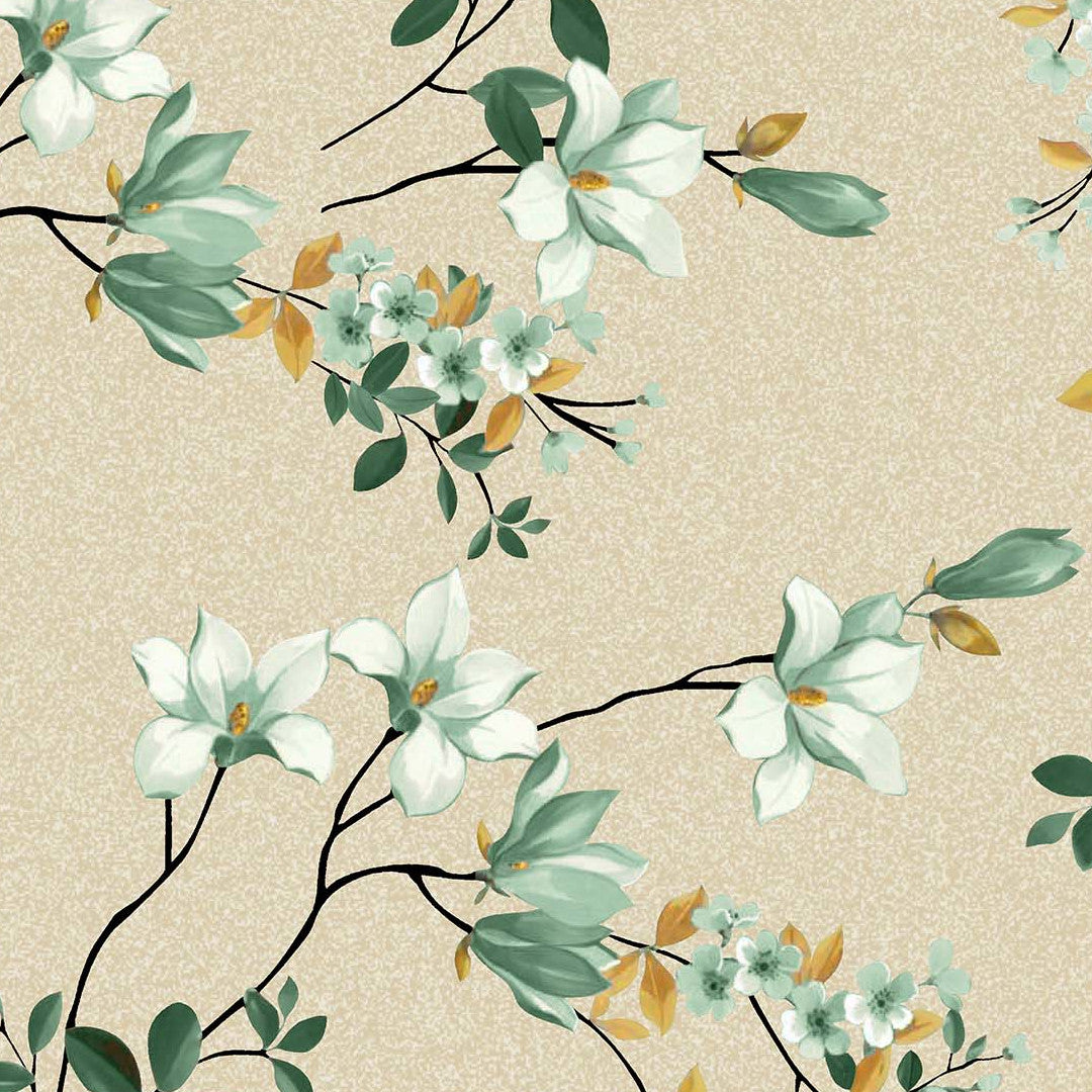 Clematite Vert – Blomstrende voksdug med meleret bund i varme toner, mønster