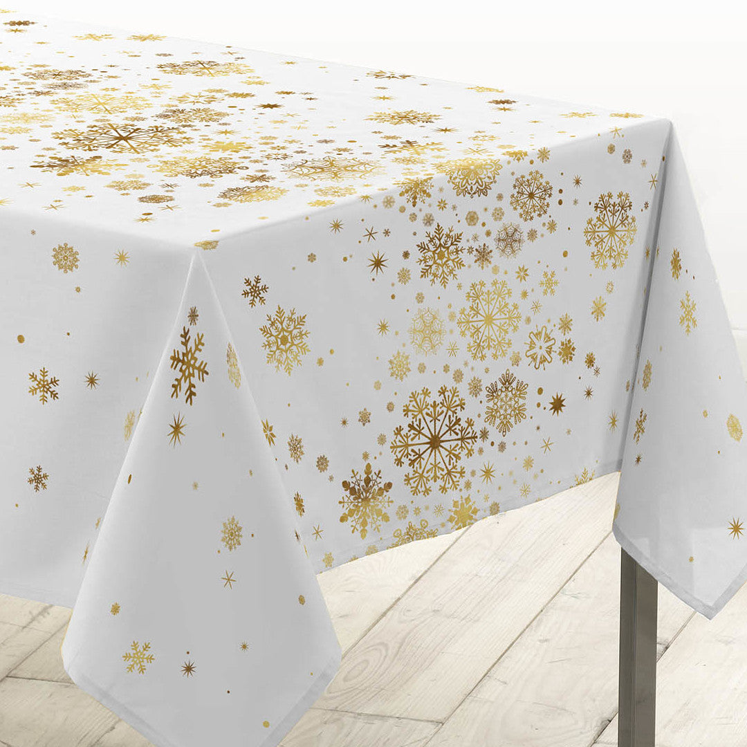 Constellation Hvid/Guld - Juledug med metalprint, 150 x 240 cm, hjørne