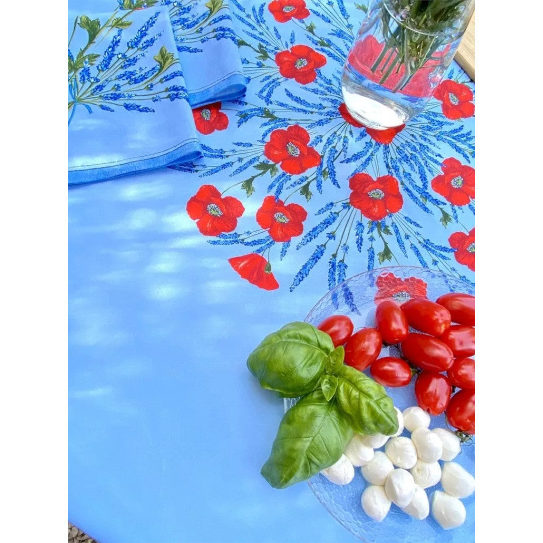 Coquelicot Lavande Blå - Rund akrylbelagt provencedug Ø 180 cm, nærbillede