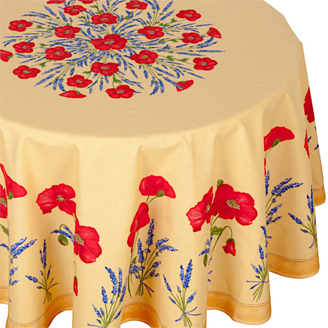 Coquelicot Lavande Gul - Rund provencedug ø 180 cm, nærbillede