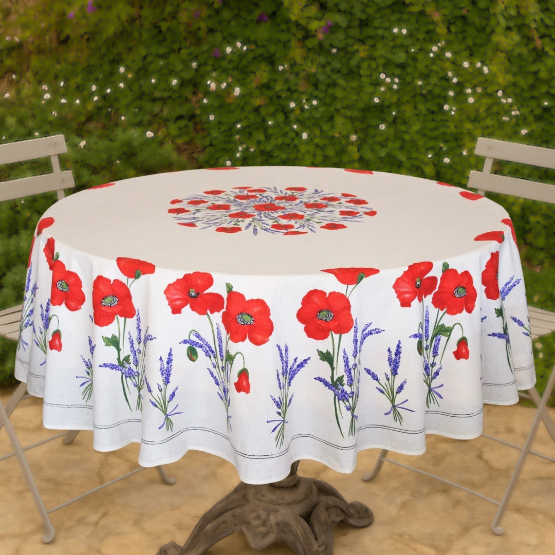 Coquelicot Lavanda Råhvid - Rund akrylbelagt provencedug Ø 180 cm, miljø