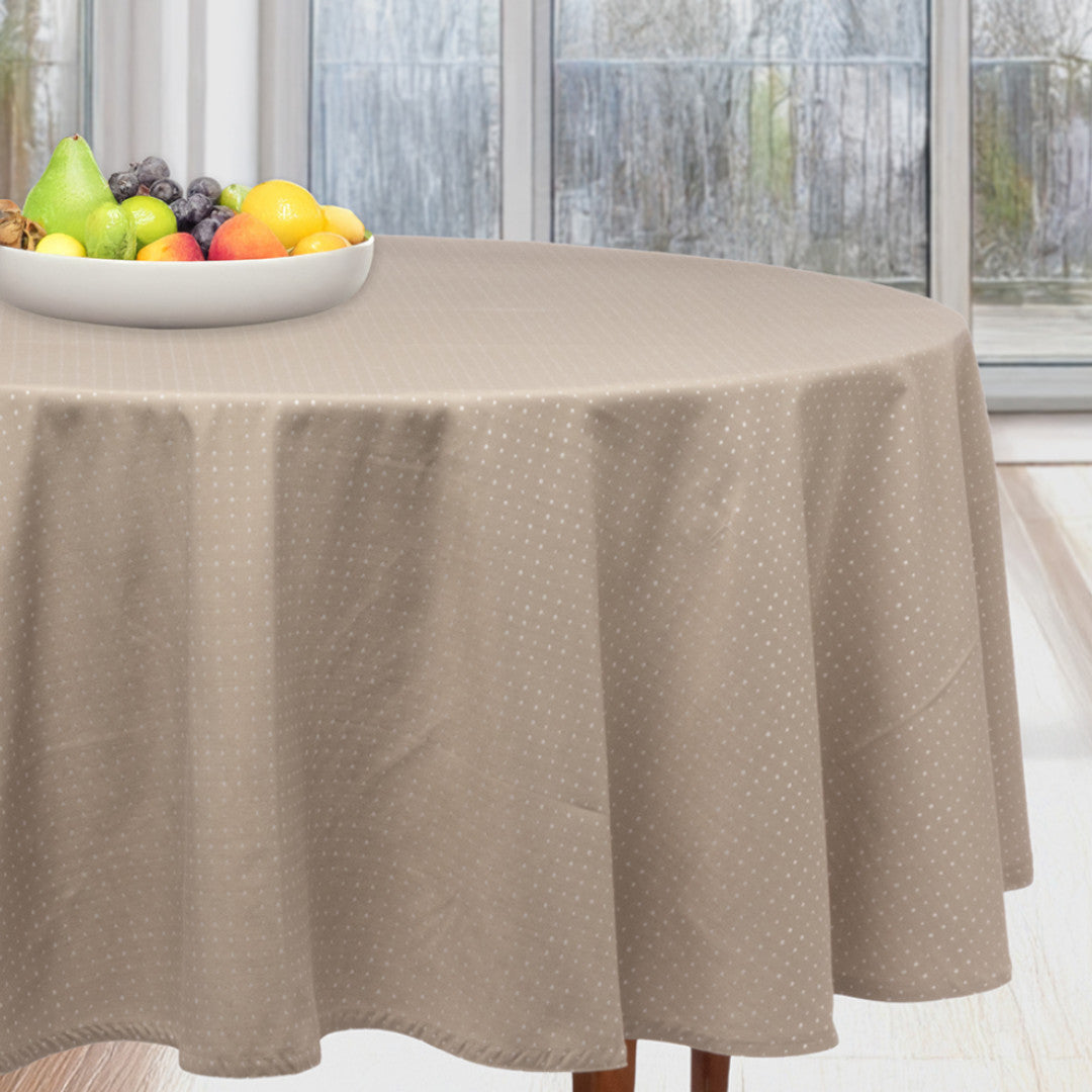 Dotea Beige - Rund damaskdug med prikker, Ø 160 cm, miljø