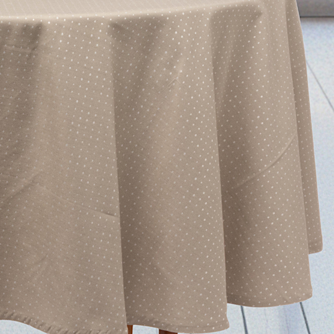 Dotea Beige - Rund damaskdug med prikker, Ø 160 cm, mønster