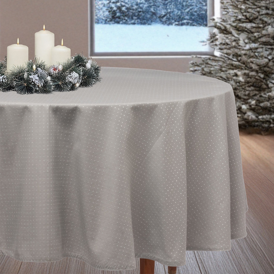 Dotea Grå Blå - Rund damaskdug med prikker, Ø 160 cm, miljø jul