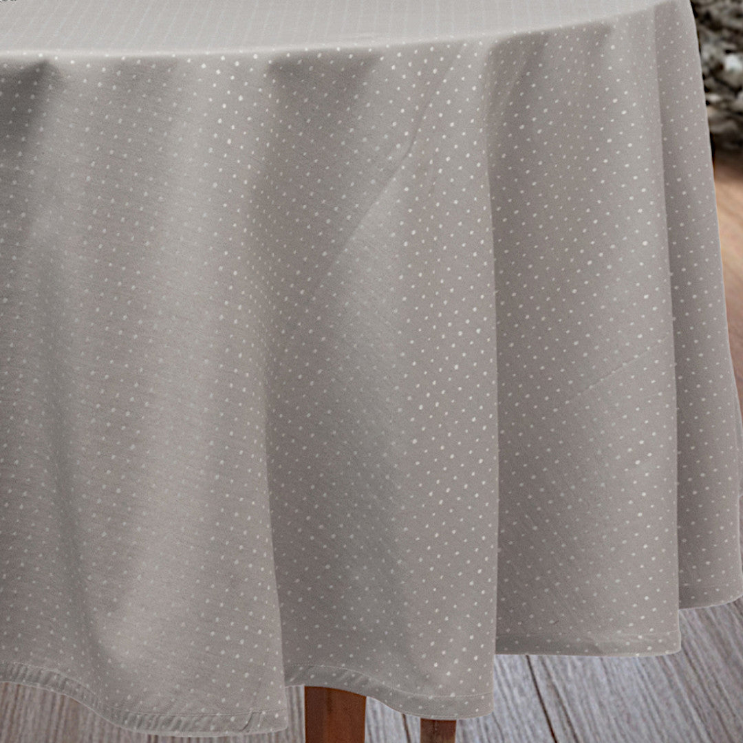 Dotea Grå Blå - Rund damaskdug med prikker, Ø 160 cm, mønster