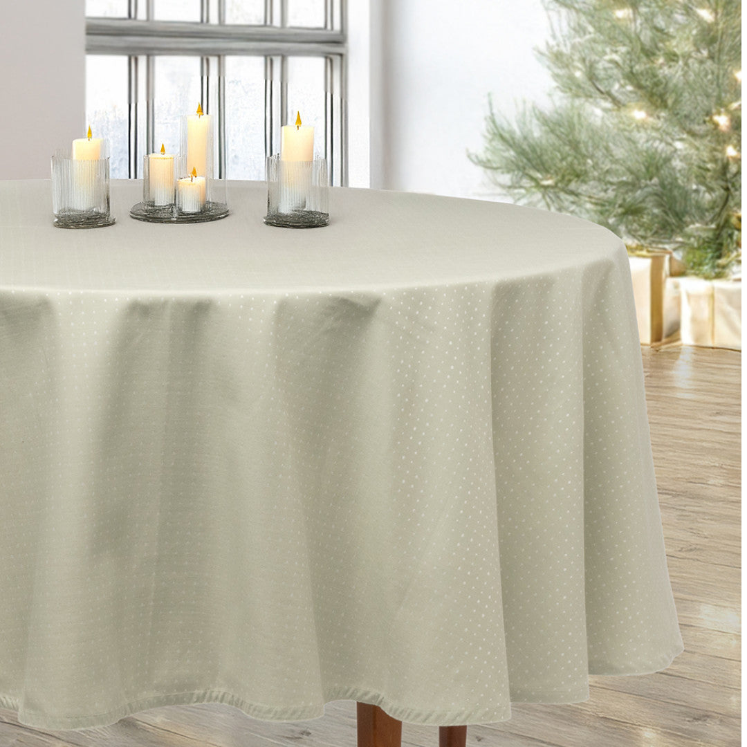 Dotea Sage - Rund damaskdug med prikker, Ø 200 cm, miljø jul