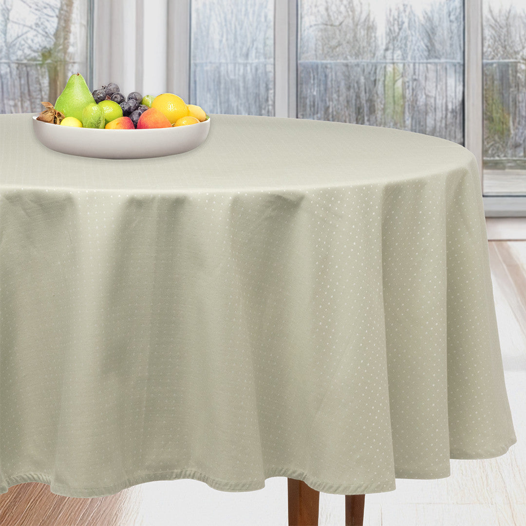 Dotea Sage - Rund damaskdug med prikker, Ø 200 cm, miljø